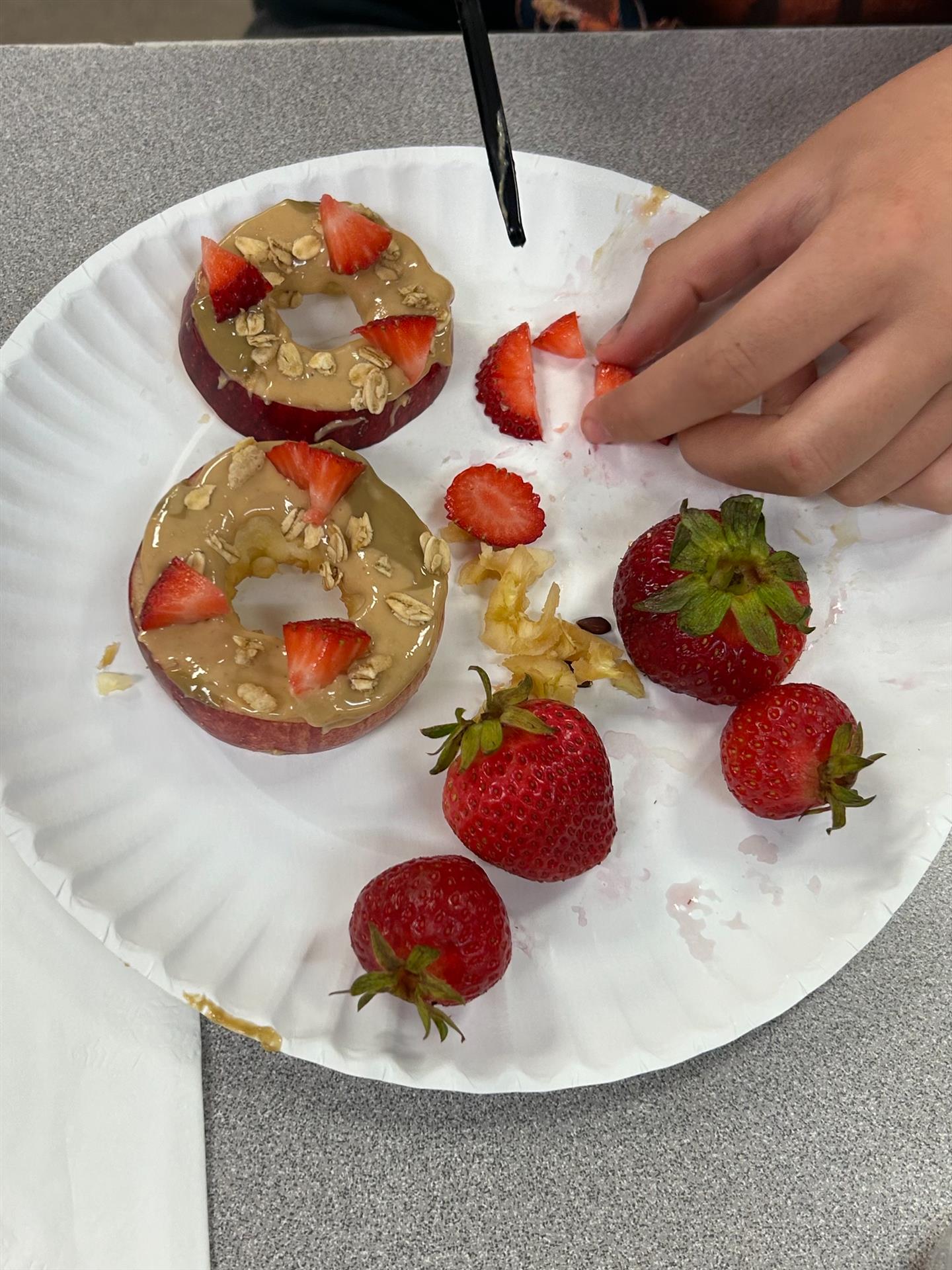 Apple with Strawberries and Peanut Butter